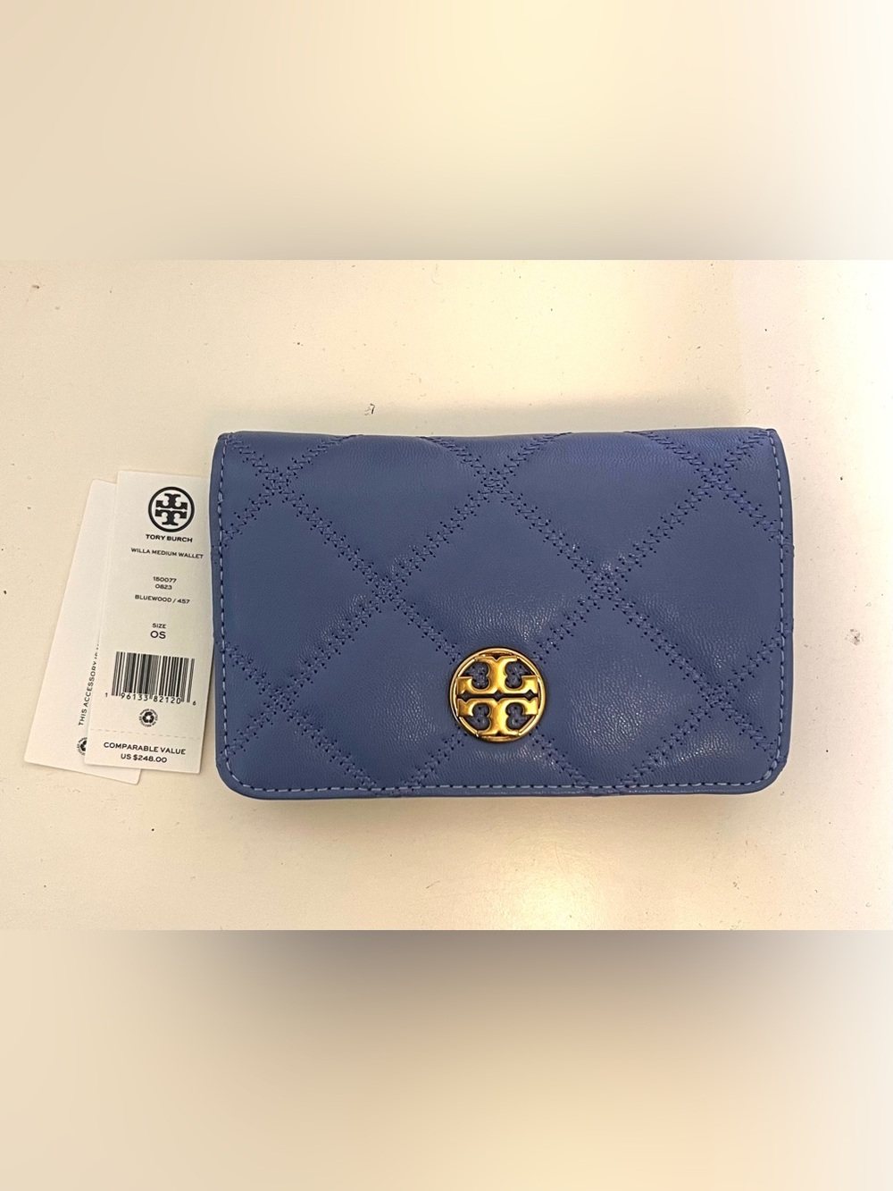 Tory Burch Willa Bifold Wallet Leather- Bluewood- With Tags